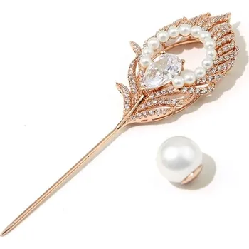 Brož Éternelle Luxusní brož s perlou a krystaly Kaelin Gold B9013-154774A Zlatá