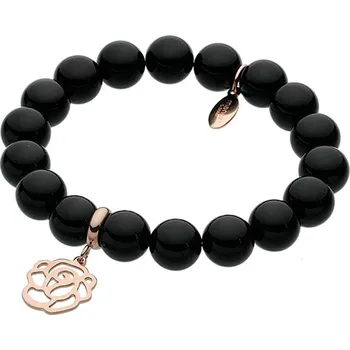 Náramek Manoki Náramek Sabrina chirurgická ocel a přírodní černý Achát - květina BA277RB Černá 19 cm