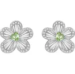 JAY Květinové náušnice se srdíčkovým krystalem - stříbrné zapínání JAY-9116 Zelená