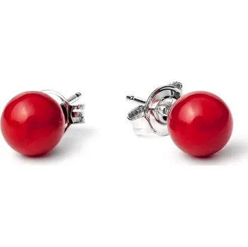 Náušnice Gaura Pearls Stříbrné náušnice s korálem Hannah, stříbro 925/1000 ECR06E Červená
