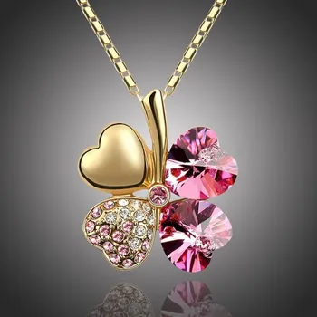 Náhrdelník Sisi Jewelry Náhrdelník Swarovski Elements Čtyřlístek - zlato růžový NH1026-N9554-21 Růžová 40 cm + 5 cm (prodloužení)