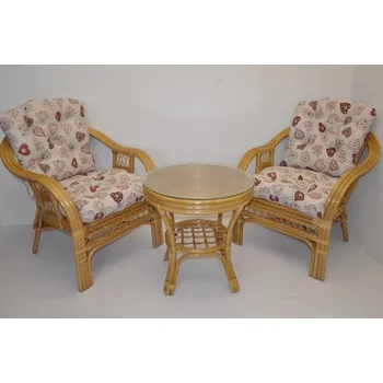 Zahradní sestava Ratanová sedací souprava Rio De Janeiro 2+1 medová polstry motiv červená srdce