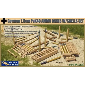 Plastikový model Gecko Models 1/16 German 7,5 cm Pak 40 AMMO Boxes w/shells set