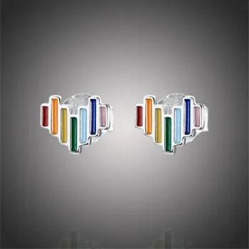 Náušnice GRACE Silver Jewellery Stříbrné náušnice Rainbow Heart - stříbro 925/1000, srdce E-SCE787/132 Stříbrná