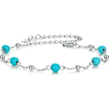 Náramek GRACE Silver Jewellery Stříbrný náramek s tyrkysovými korálky Sheena - stříbro 925/1000 NR-BSB197/42 Tyrkysová 15 cm + 6 cm (prodloužení)
