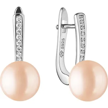 Náušnice Gaura Pearls Stříbrné náušnice s růžovou perlou a zirkony Laura, stříbro 925/1000 SK21105EL/P Růžová