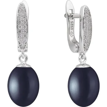 Náušnice Gaura Pearls Stříbrné náušnice s černou perlou a zirkony Linda, stříbro 925/1000 SK17440EL/B Černá
