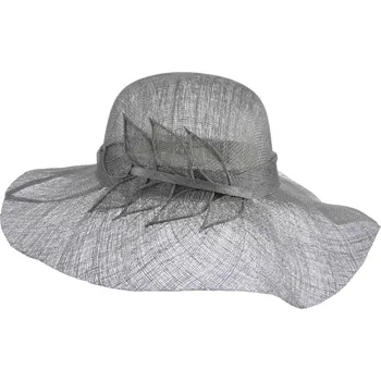 Šála SEEBERGER Cloche šedo-zelený slavnostní klobouk s ozdobou - ze sisálové slámy Velikost: Unisize (S-XL)