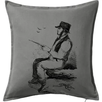 Polštář Kreslený pán s kloboukem na rybách - Polštář 50x50 - 50x50 - Pouze potah ( Tmavě šedý melír )