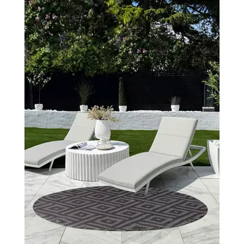 Koberec Koberec černý a šedý syntetický materiál 160 cm vnitřní venkovní kulatý geometrický vzor moderní balkon terasa Beliani