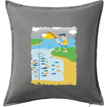 Polštář Rybář který má smůlu barevný - Polštář 50x50 - 50x50 - Včetně výplně ( Tmavě šedý melír )