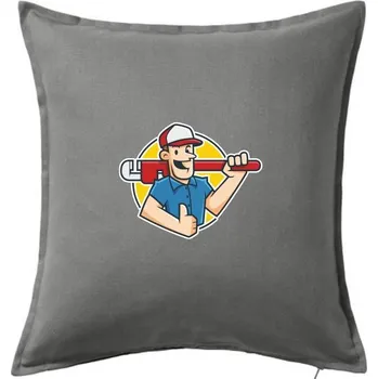 Polštář Instalatér kreslený - Polštář 50x50 - 50x50 - Včetně výplně ( Tmavě šedý melír )