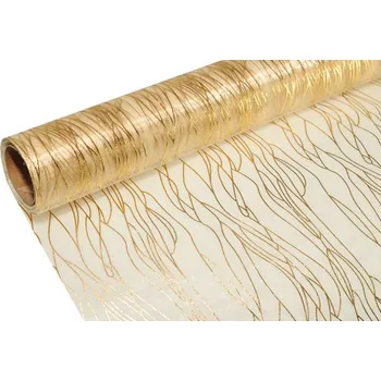 Party dekorace Organza 39cm x 8m vlnky cream/gold