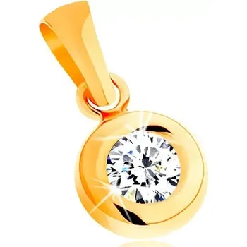 Přívěsek Přívěsek ze žlutého 14K zlata - kulatý čirý zirkon v lesklé zaoblené objímce