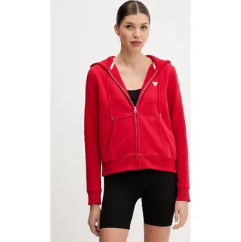 Dámská mikina Mikina Guess Jeans dámská, červená barva, s kapucí, hladká, W4YQ03 KC811 W4YQ03.KC811 33B, vel. XL