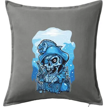 Polštář Lebka potápěč poklad - Polštář 50x50 - 50x50 - Včetně výplně ( Tmavě šedý melír )