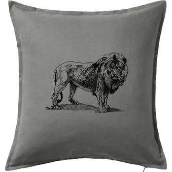Polštář Lev kreslený - Polštář 50x50 - 50x50 - Včetně výplně ( Tmavě šedý melír )
