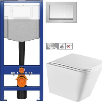 Klozet CERSANIT předstěnový instalační systém s tlačítkem chrom K97-509 + WC INVENA&nbsp;FLORINA WITH SOFT, včetně soft/close sedátka K97-526 509 FL1