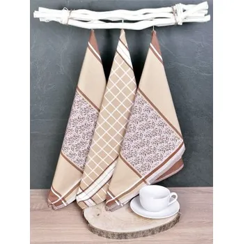 Utěrka Luxusní kuchyňské utěrky, DORO BEIGE MIX egyptská bavlna set 3 ks
