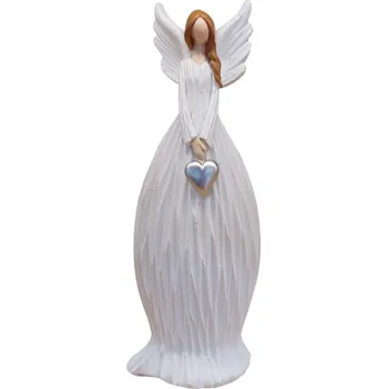 Vánoční dekorace Anděl keramický bílý se srdcem M 20cm 3130056B
