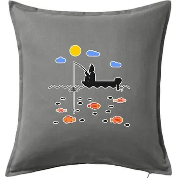 Polštář Rybář který má smůlu na loďce - Polštář 50x50 - 50x50 - Včetně výplně ( Tmavě šedý melír )