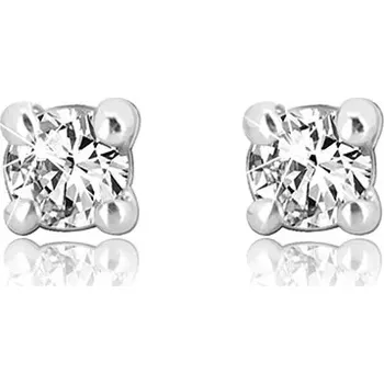 Náušnice Puzetové náušnice z bílého zlata 585 - kulatý blýskavý zirkon v kotlíku, 2 mm