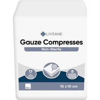 Krytí na ránu LIVSANE Nesterilní gázové kompresy 10x10cm 100ks