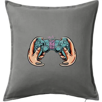Polštář Gamer - mozek v gamepadu - Polštář 50x50 - 50x50 - Pouze potah ( Tmavě šedý melír )