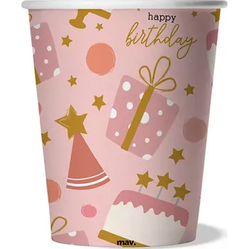 Party nádobí Papírové kelímky Rosegold dort 8ks