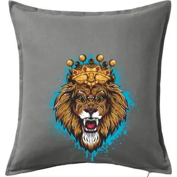 Polštář Lev kreslený s korunou - Polštář 50x50 - 50x50 - Pouze potah ( Tmavě šedý melír )