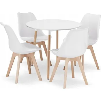 Jídelní set Sada kulatý stůl KAMI 80 cm + 4 židle MARK bílé