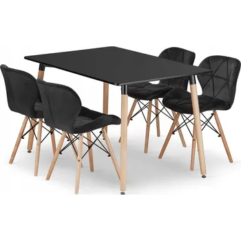 Jídelní set Sada obdélníkový stůl ADRIA 120x80 černý + 4 židle LAGO černé