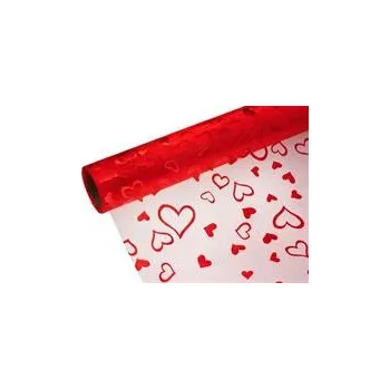 Party dekorace Organza 39cm x 8m červená srdce