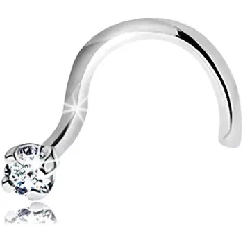 Piercing Zahnutý piercing do nosu v bílém 14K zlatě - blýskavý čirý diamant, 1,5 mm