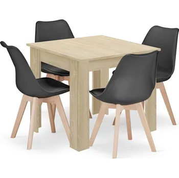 Jídelní set Sada čtvercový stůl 80x80 dub sonoma + 4 židle MARK černé