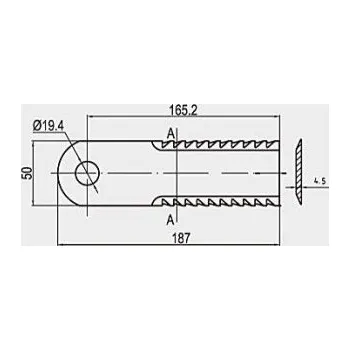 H212698 Nůž do drtiče slámy na kombajn John Deere ozubený 50x4,65x187 díra 19,4 mm A009H