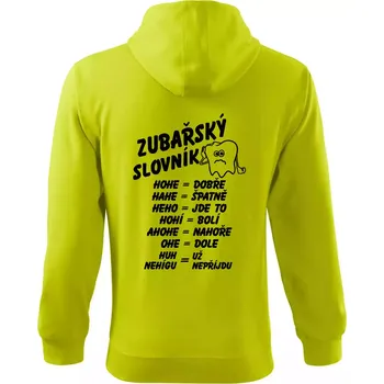 Pánská mikina Zubařský slovník - Mikina s kapucí na zip trendy zipper - 3XL ( Limetková )