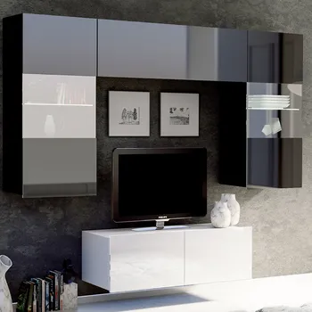 Obývací stěna Obývací stěna CALABRINI c | 200 cm | 4 díly N | černá lesk/bílá lesk