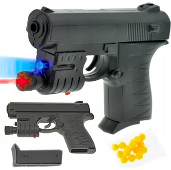 Dětská zbraň PISTOLE NA KULIČKY S LASEREM A MODROU BATERKOU