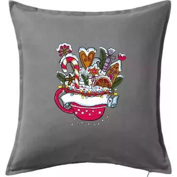 Polštář Vánoční Punč - hrneček (Pecka design) - Polštář 50x50 - 50x50 - Včetně výplně ( Tmavě šedý melír )