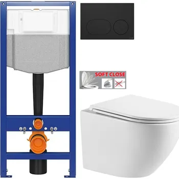 Klozet CERSANIT předstěnový instalační systém s černým tlačítkem K97-0637 + WC INVENA&nbsp;LIMNOS WITH SOFT, včetně soft/close sedátka K97-526 0637 LI1