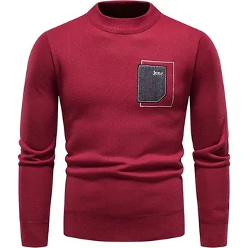 Pánský svetr Pánský zimní pletený svetr s flísem Barva: Vínová, Velikost: 3XL