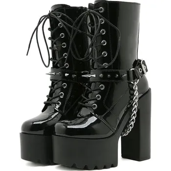 Dámské polobotky punkové boty na platformě s pásky, řetízky a cvočky Barva: Černá, Velikost: 41