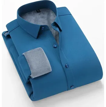 Pánská košile Pánská zateplená košile s dlouhým rukávem do kanceláře Barva: Modrá, Velikost: 5XL