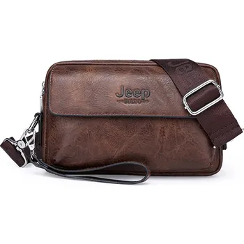 Malá pánská kožená taška – crossbody psaníčko s klopou Barva: Hnědá