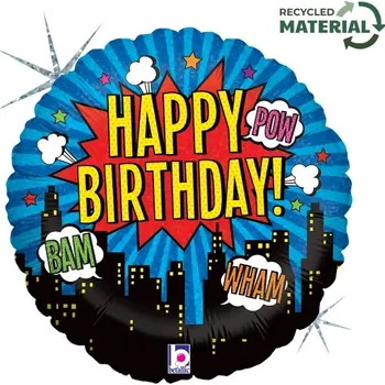Balónek Fóliový balonek Superhrdina Happy Birthday kulatý – 45 cm