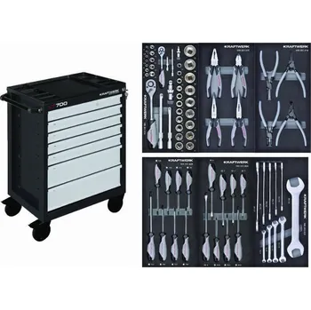 KRAFTWERK Basic Line AKCE KW Dílenský vozík LT700 7 zásuvek + nářadí 6 modulů 74ks COMPLETO EVA Basic Line