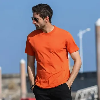 Pánské tričko Pánské bavlněné tričko s kulatým výstřihem a krátkým rukávem Barva: Oranžová, Velikost: L