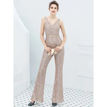 Dámský overall Flitrový overal bez rukávů na oslavy a večírky Barva: Zlatá, Velikost: L