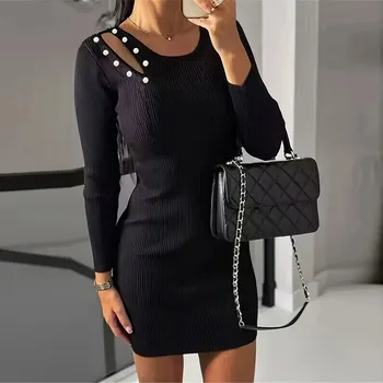 Dámské šaty minišaty s dlouhým rukávem – večerní vintage styl Barva: Černá, Velikost: 3XL